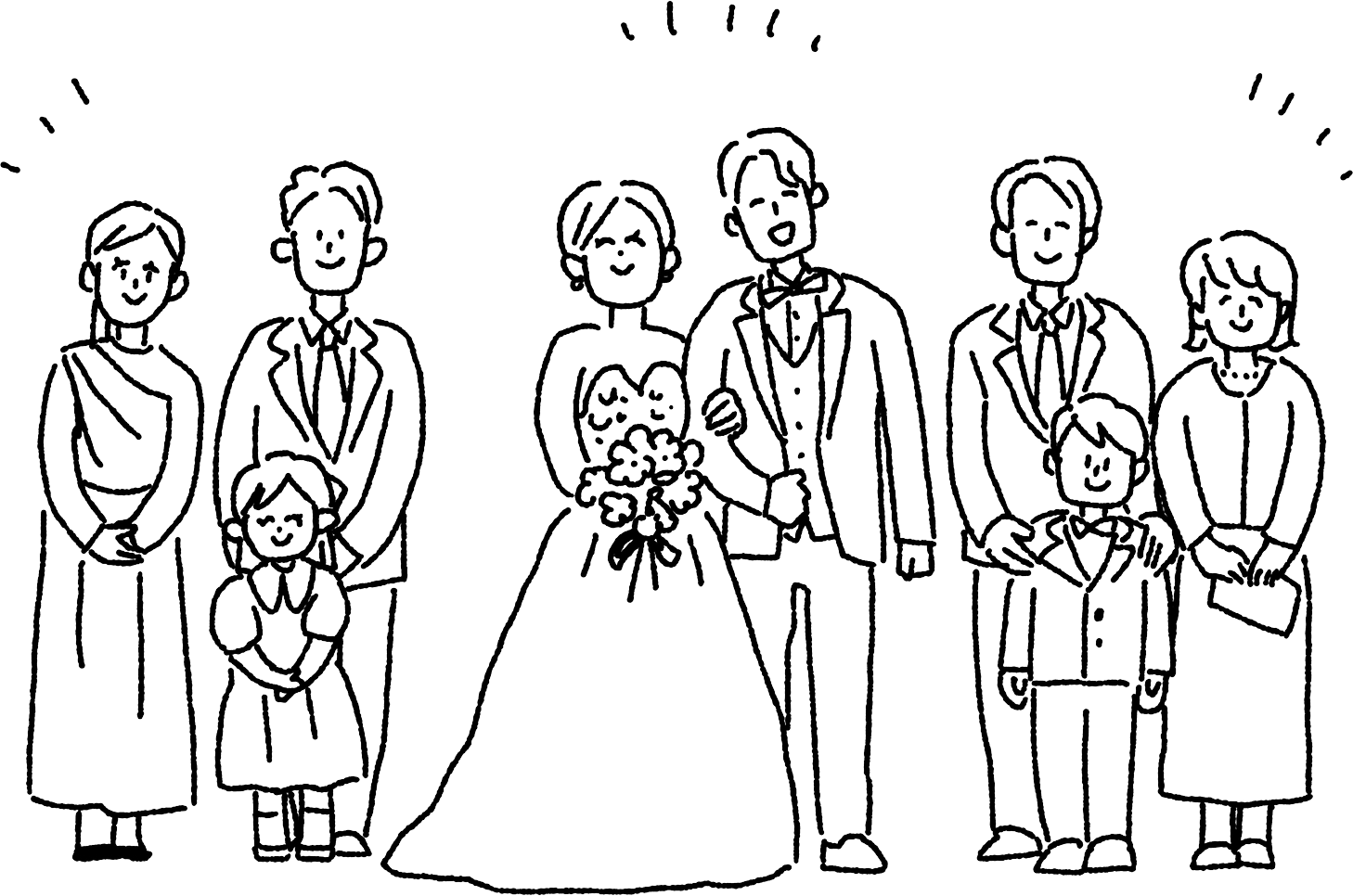 結婚式で祝福する人々のイラスト